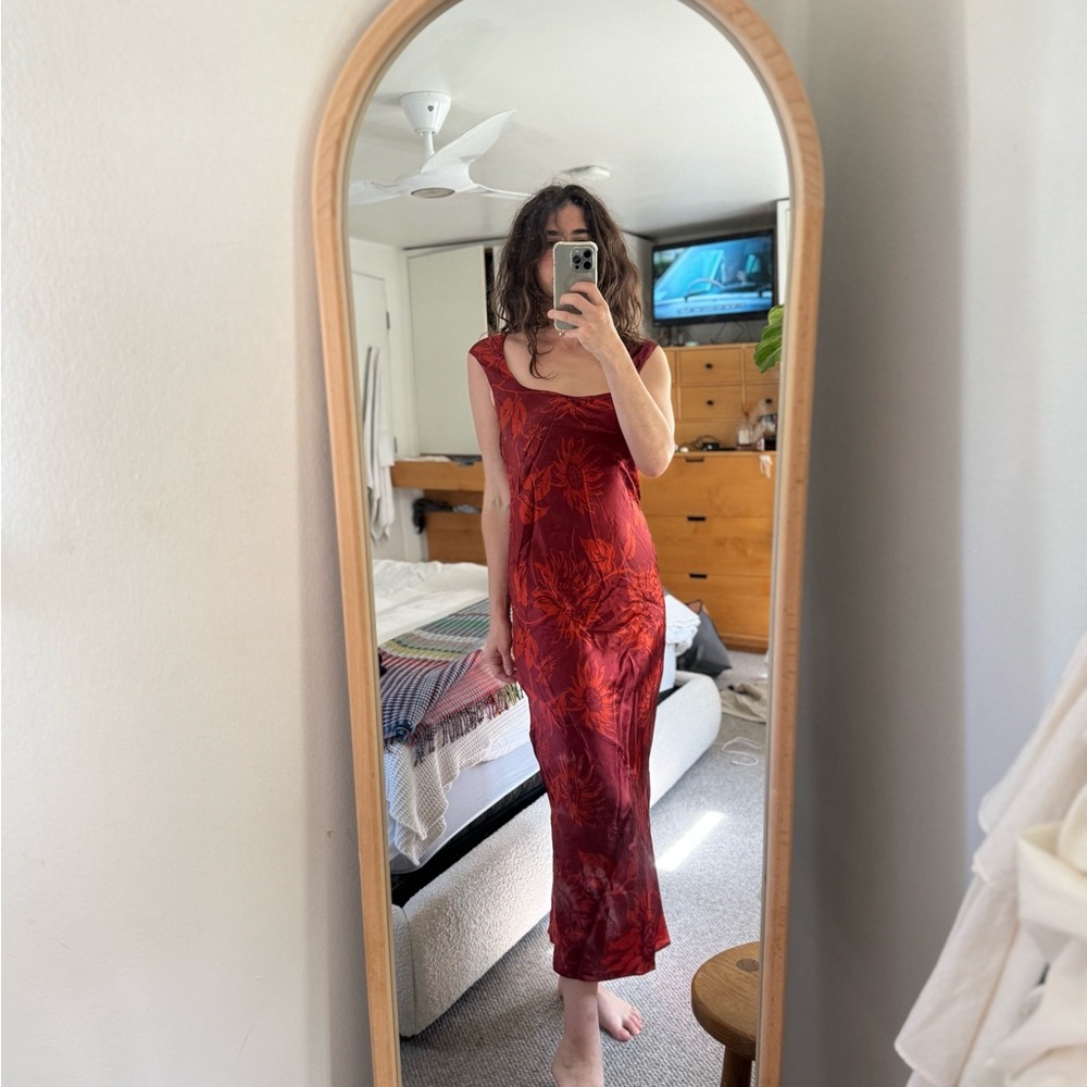 Reformation Red Burgunday Orange Silk Floral Dress